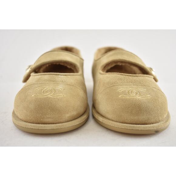 Chanel 25B Beige Suede Shearling Fur Mary Jane Moccasin Ballet Loafer Flat 41 - Picture 9 of 16